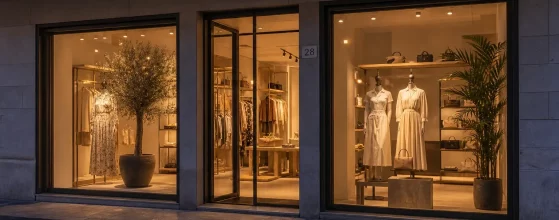 Vetrina negozio con serramenti Reynaers in alluminio, boutique italiana
