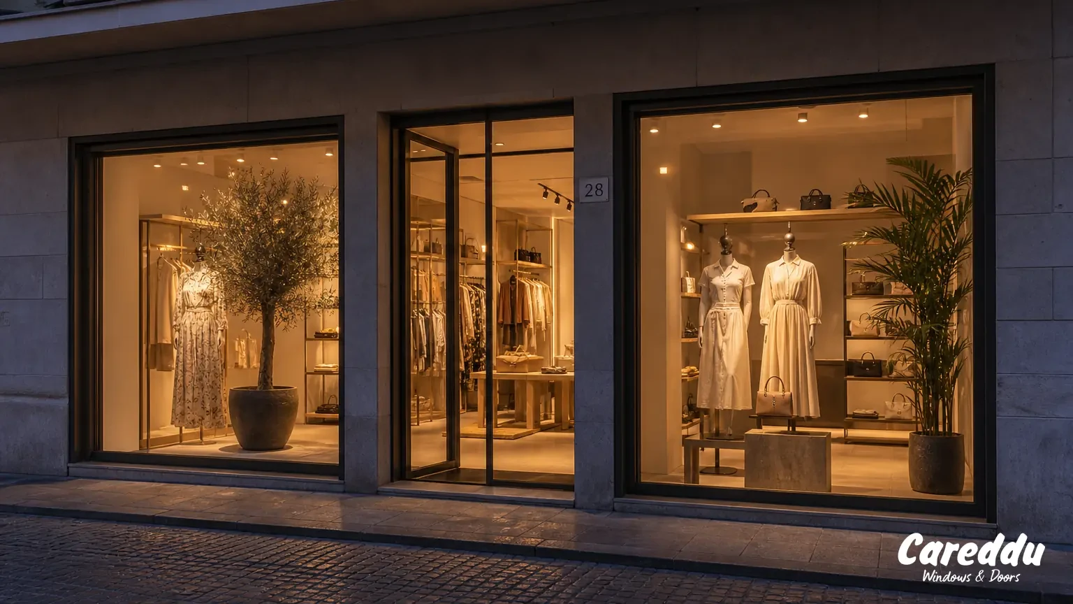 Infissi in alluminio per negozi e locali commerciali: luce, sicurezza e design che vende